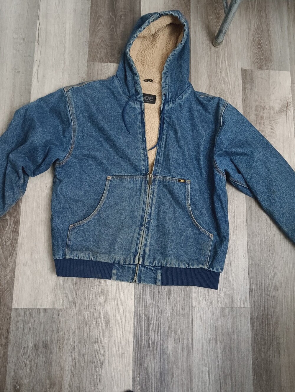Lee Blue Denim Hooded Vintage Men's Size Medium Sherpa-Lined Jacket